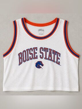 Boise State Broncos Mesh Crop Tank Top White Blue Orange NCAA Women’s Medium